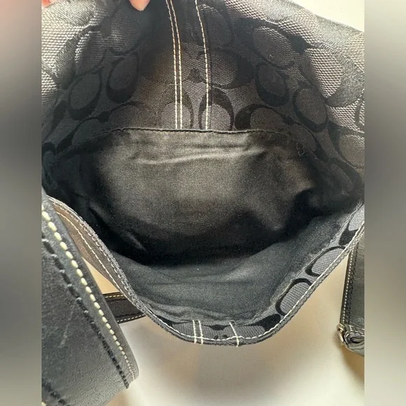 Coach Signature Shoulder Bag Crossbody Black Monogram Canvas & Leather #10082 - Picture 8 of 11